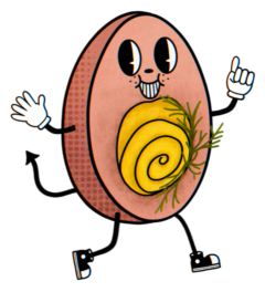 Illustration of Tegg the Egg a Deviled Egg with arms and eyes
